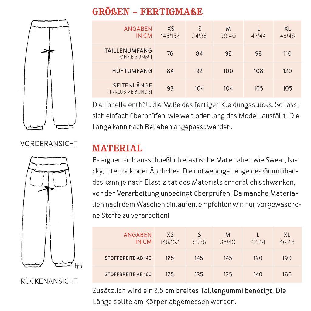 Papierschnittmuster Sweathose Frau Pauli XS-XL